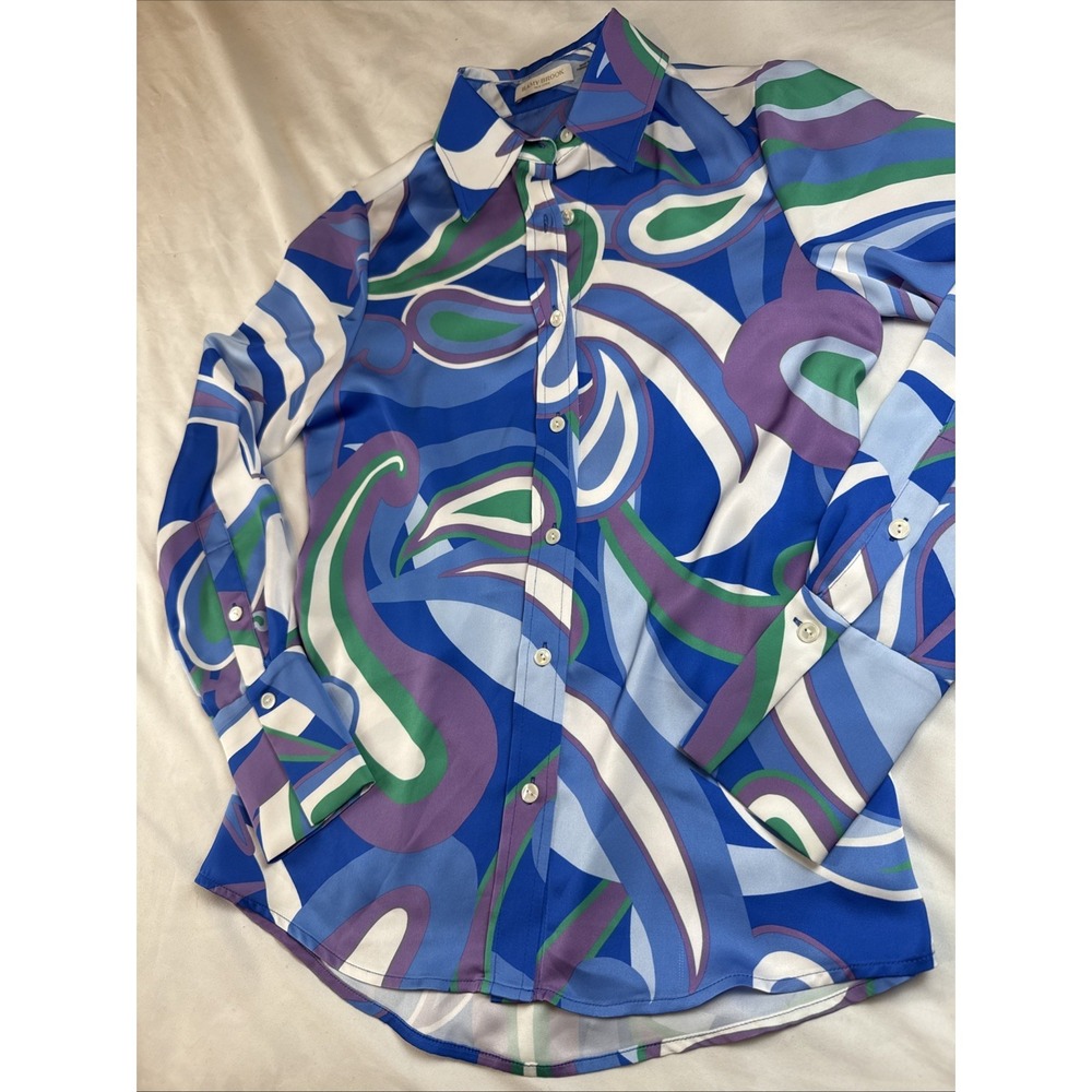 Ramy Brook Retro Victoria Button Blouse Top Shirt Marrakech Blue Paisley Sz XS